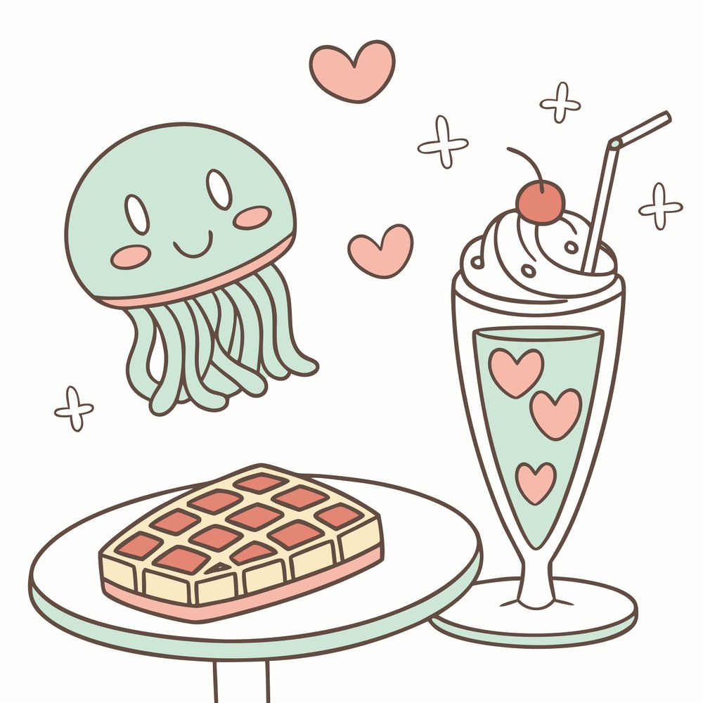 クリームソーダとワッフルのイラスト