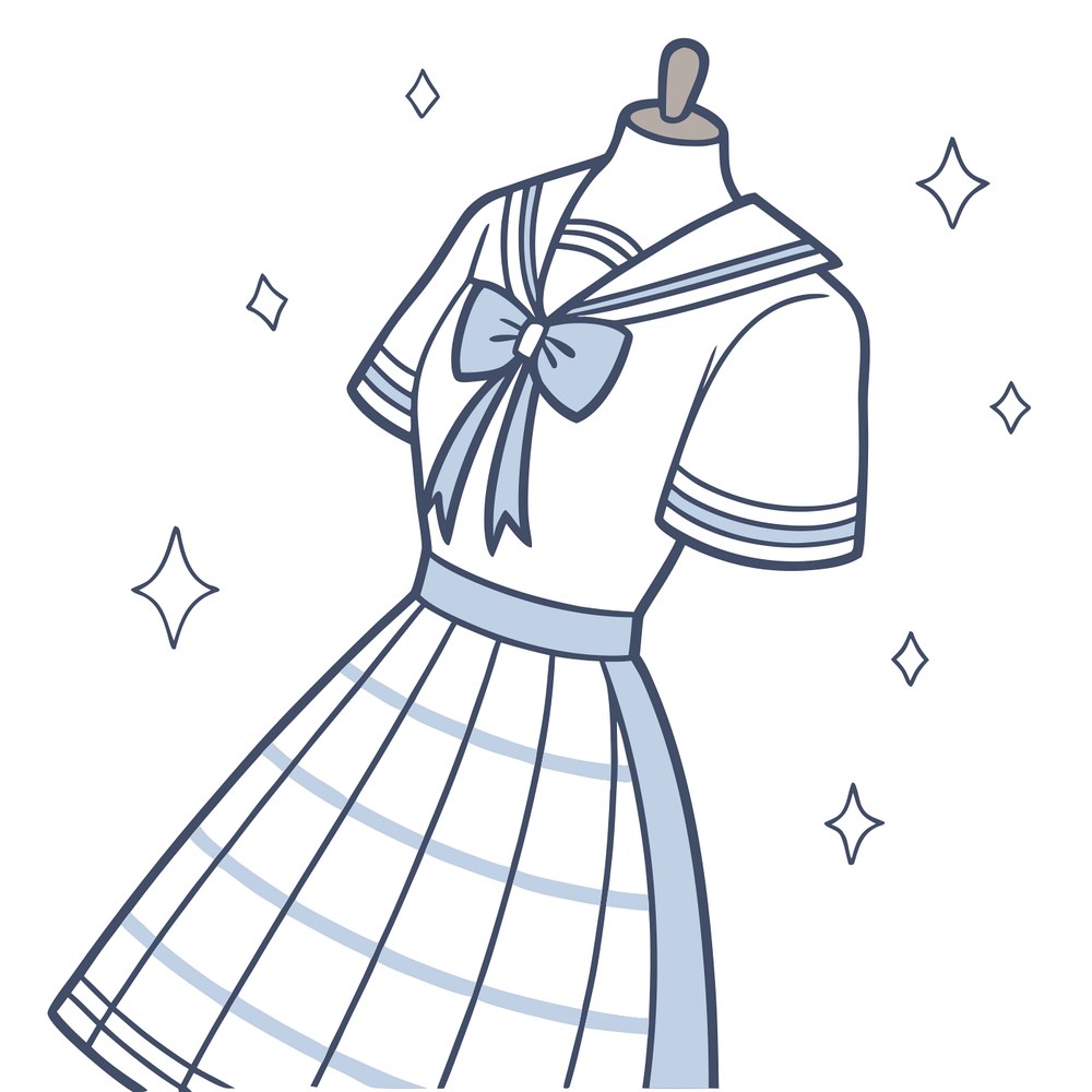 セーラー風の水色チェック衣装のイラスト